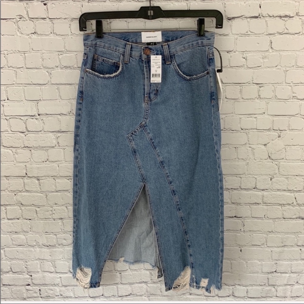 Women’s 26 Current/Elliott The Recrafted Distressed Denim Midi Skirt NWT